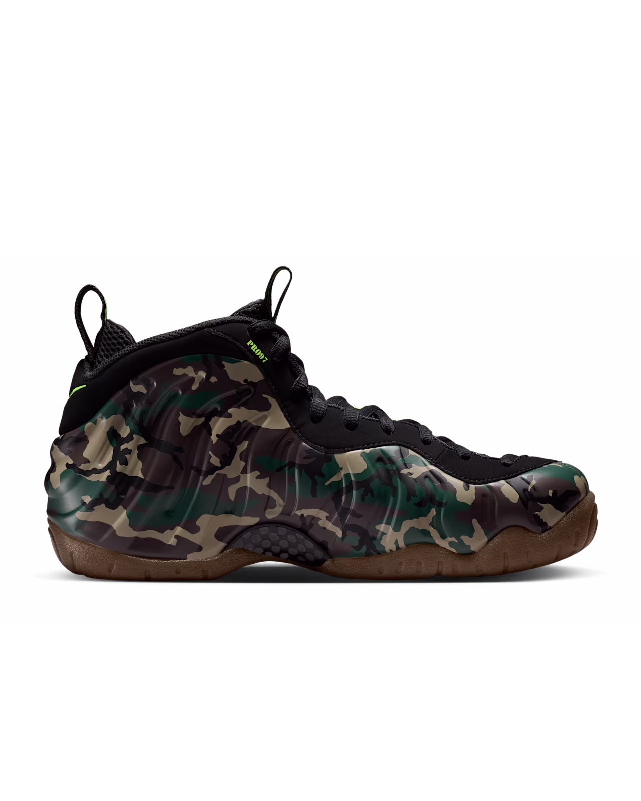 Nike Air Foamposite Pro Black and Multi-Color 内側サイドビュー PRO097の刺繍