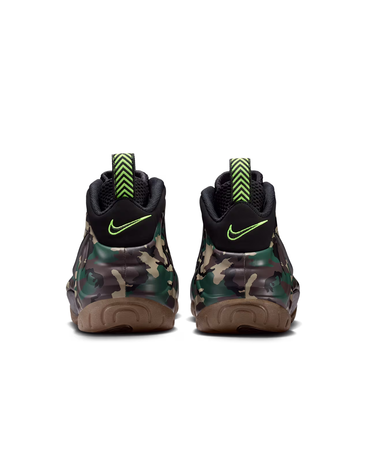 Nike Air Foamposite Pro Black and Multi-Color 背面ビュー ペア ボルトカラーのNikeロゴ